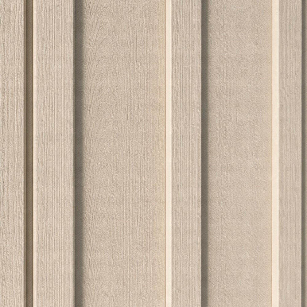 Board and batten vinyl siding swatch — wide vertical boards with narrow battens over the seams