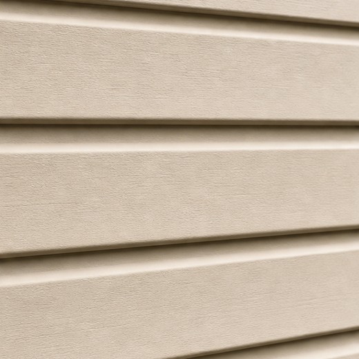 Dutch lap vinyl siding swatch — horizontal lap with a routed groove throwing a shadow line