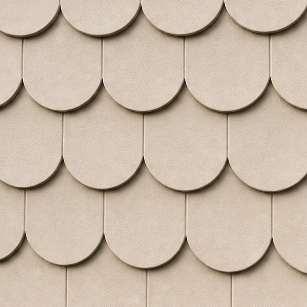 Scalloped fish-scale vinyl siding swatch — half-round decorative shingle courses