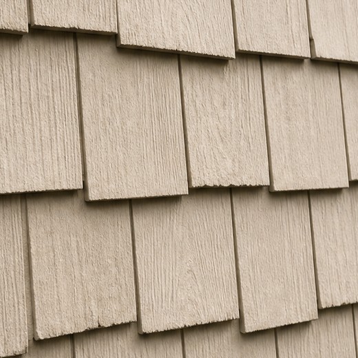 Shake vinyl siding swatch — staggered cedar-shake-look textured panels