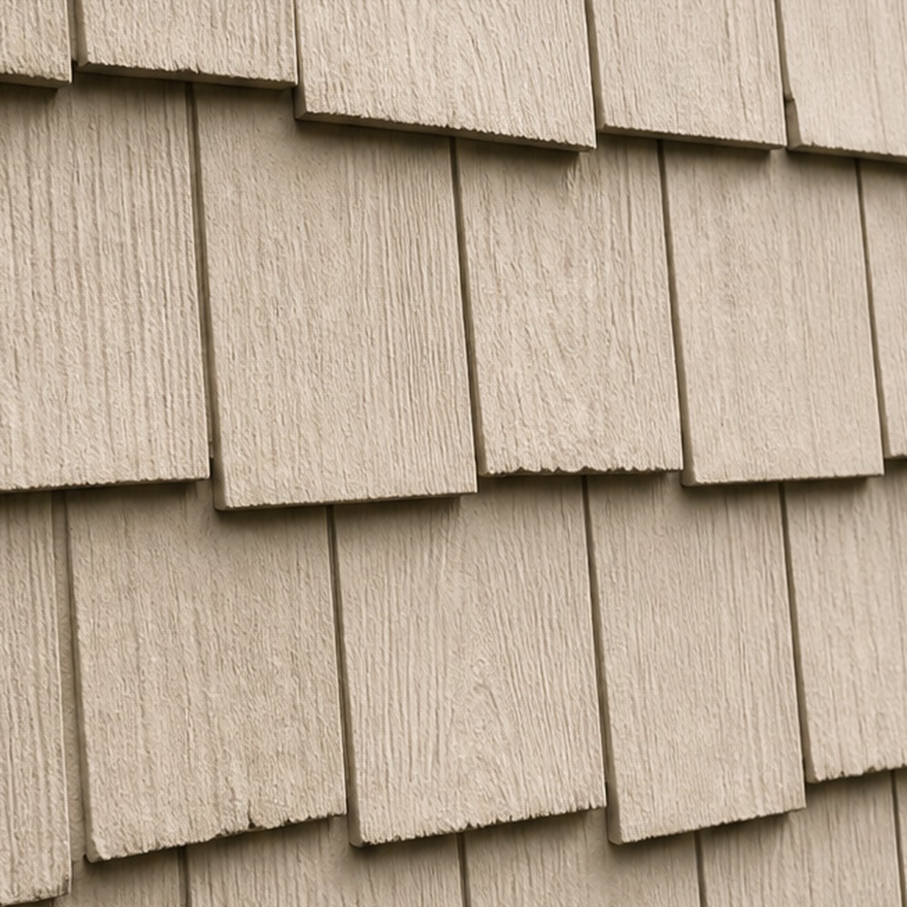 Shake vinyl siding swatch — staggered cedar-shake-look textured panels