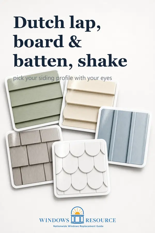 Vinyl siding profiles: Dutch lap, board & batten, shake