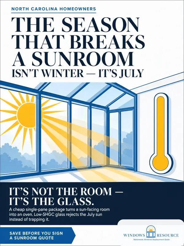 The Season That Breaks a Sunroom Isn't Winter — It's July (It's the Glass, Not the Room)
