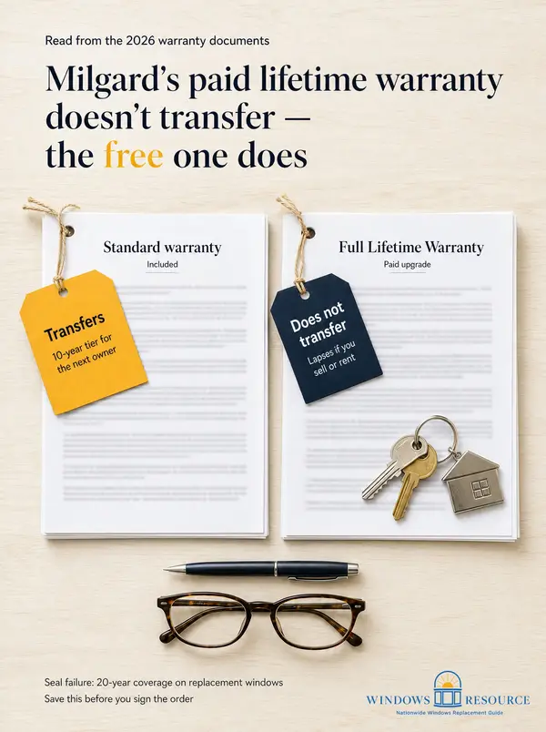 Milgard's paid lifetime warranty doesn't transfer — the free one does